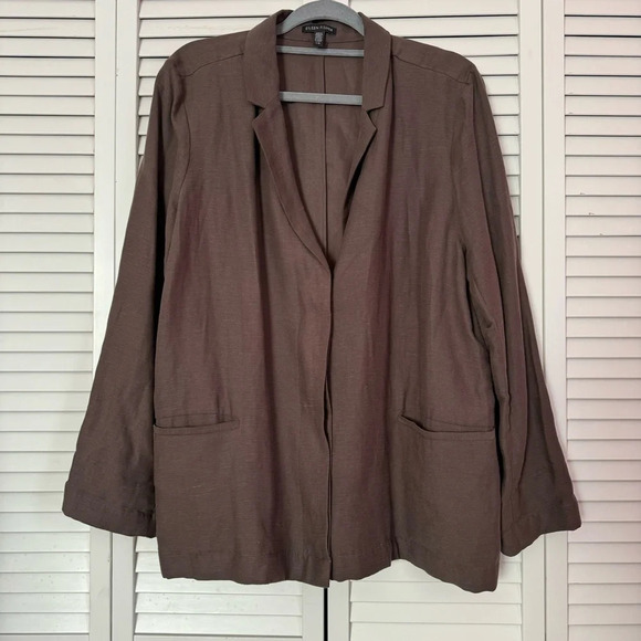 Eileen Fisher Relaxed Fit Lagenlook Linen Blend Brown Blazer Jacket Size XL - Picture 1 of 5